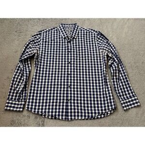 Express Mens XL Fitted Navy Blue White Gingham Check Cotton Button Down Shirt